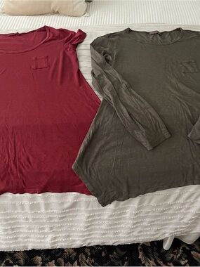 Fresh Produce/Lot of 2 Pocket Tunic Tees — Burgundy & Olive